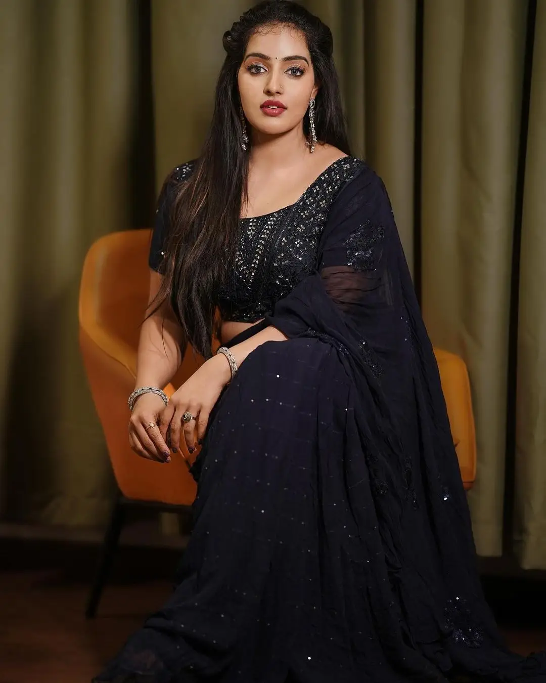 Malayalam Girl Malavika Menon In Black Saree Blouse